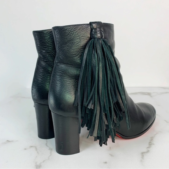 Christian Louboutin Jimmynetta Black Calfskin Leather Fringe Ankle Chelsea Boot - Picture 8 of 16